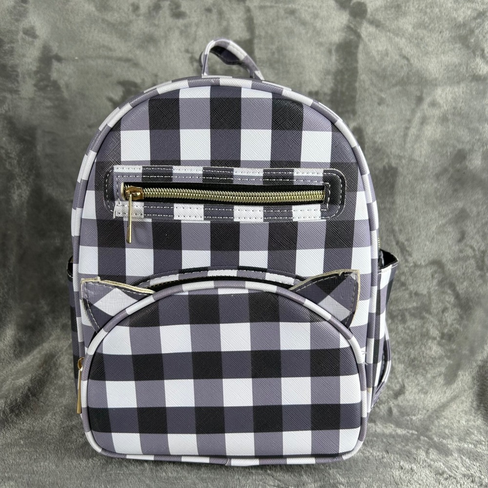Under One Sky Gingham Mini Backpack Cat Ears Black White Check Faux Leather
